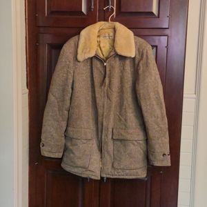 Vintage 1950's-1960's Field & Stream tweed coat with shearling collar.